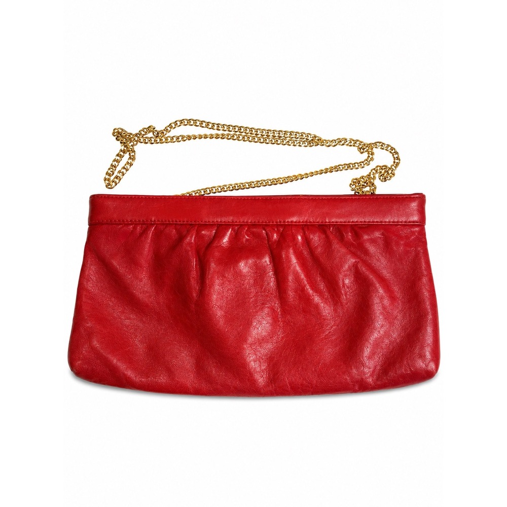 Morris Moskowitz Red Genuine Leather Vintage Clutch Gold Chain Shoulder Bag